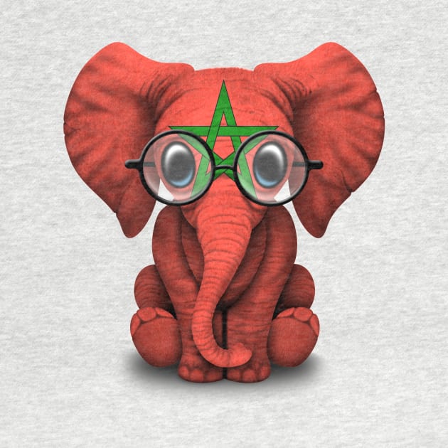 Baby Elephant with Glasses and Moroccan Flag by jeffbartels